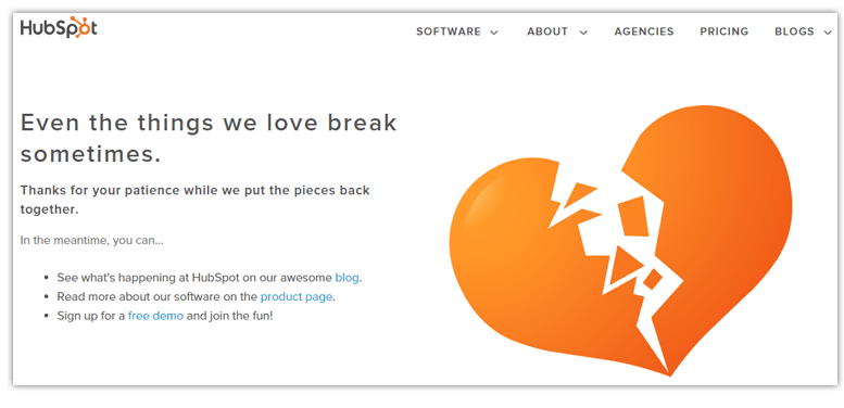 Ejemplo página de error 404: Hubspot