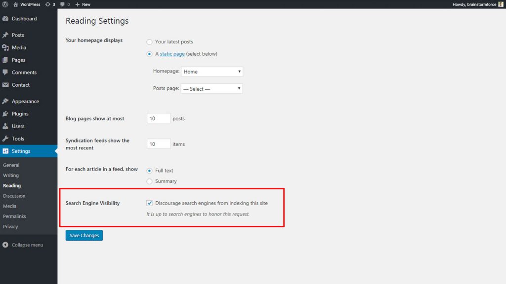 how to enable indexing in Wordpress